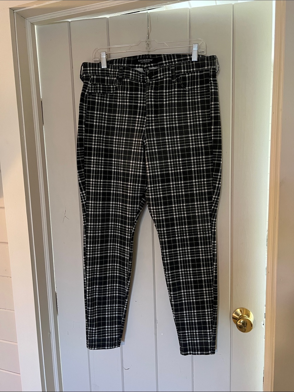 Liverpool Black & White Plaid Skinny Jumpsuit-Style Pants